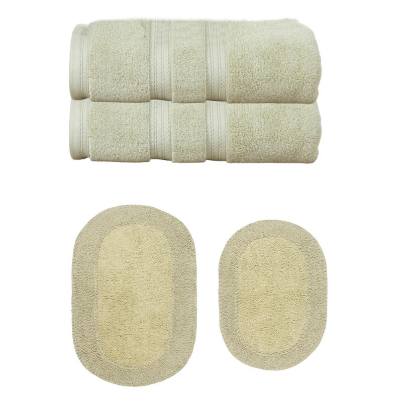 Brunk Collection 100% Soft Cotton 2 Pc Bath Towel Set & 2 Pc Bath Rug Set, (Set of 4), Green