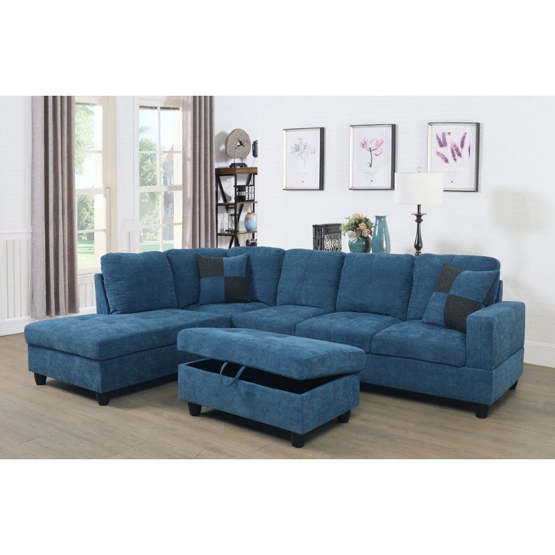 Balk Upholstered L-Shaped Sectional Right Hand Facing, Red Linen, Left Hand Facing