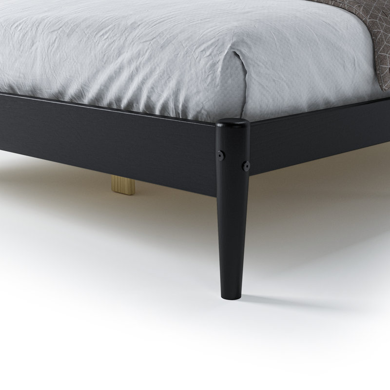 Lit simple en bois massif Lasher, Double, Noir