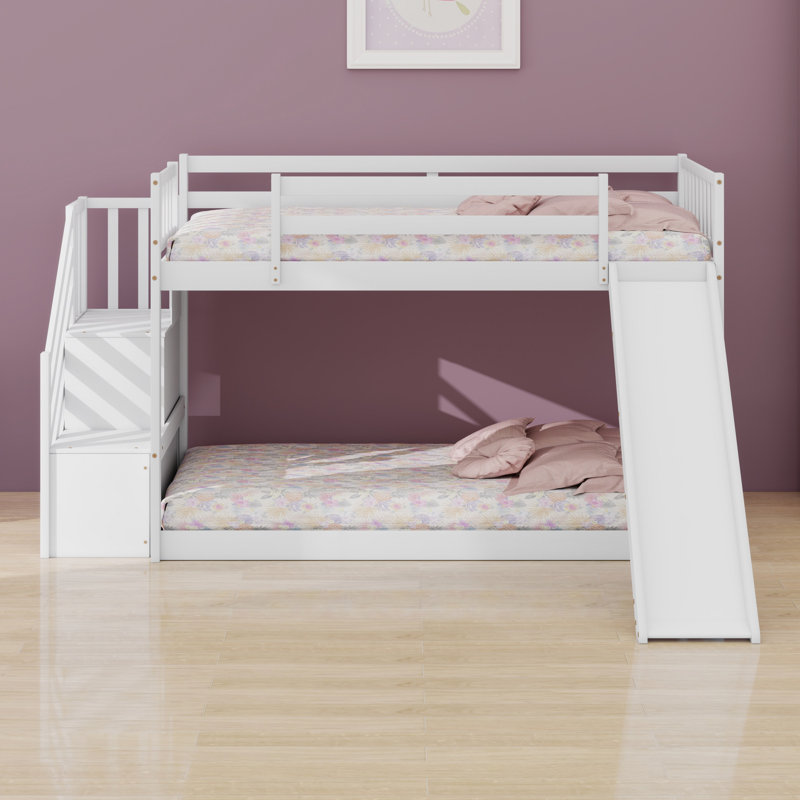 Bunk Bed With Slide And Stairway, White