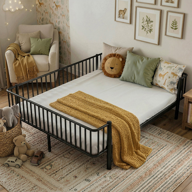 Full Size Metal Brunelle with headboard and footabord, Black, Full