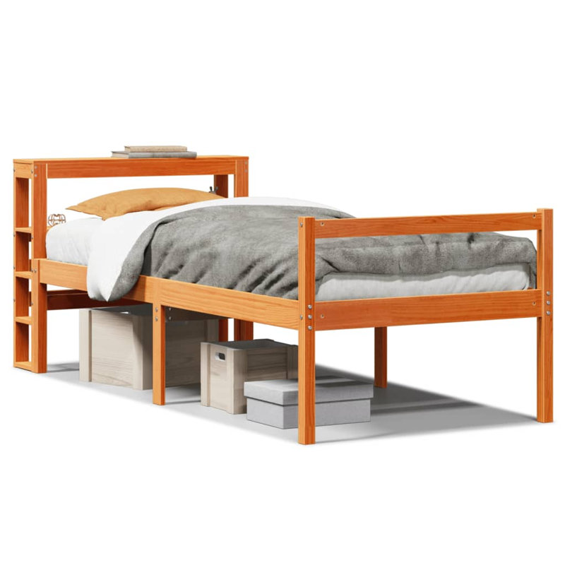 Solid Wood Bed, Wax Brown, European Single (90 x 200 cm)