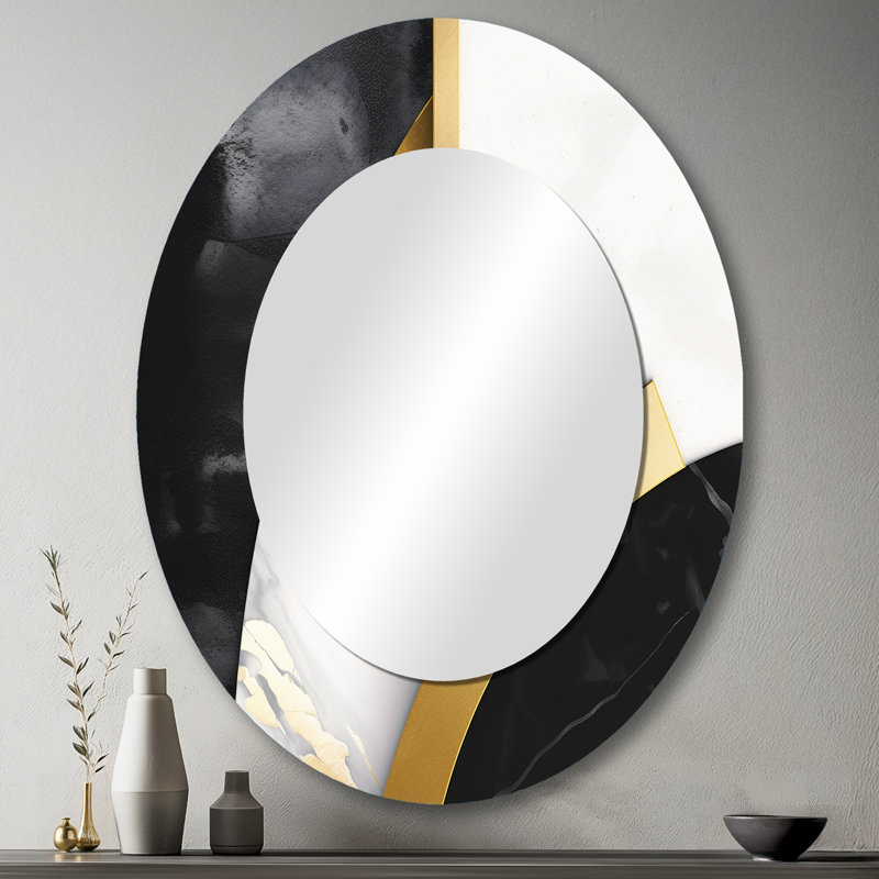 Marble Painting Shapes - Gold Oval Wall Mirror Decor, 43" x 33"
