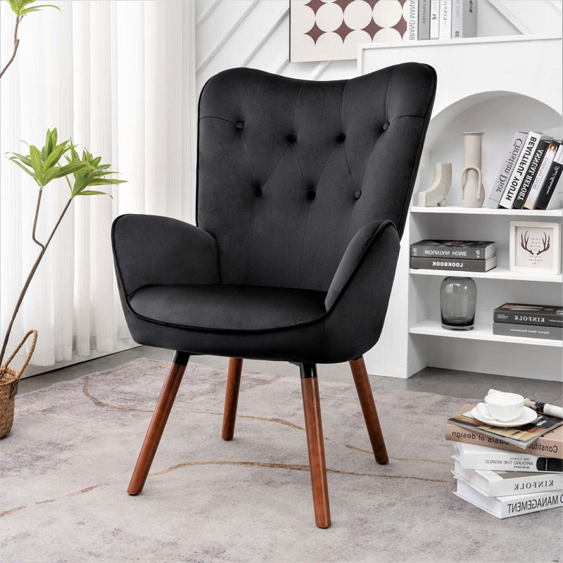 Fauteuil à oreilles Mid-Century avec confort capitonné, Black