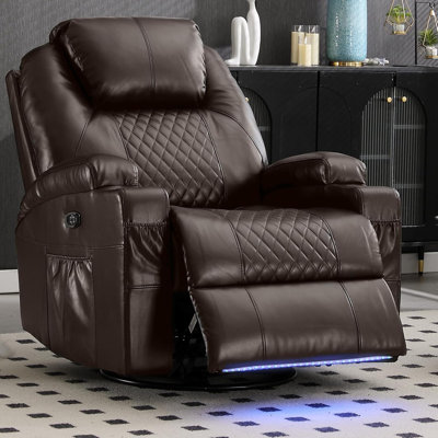 Power Swivel Rocker Bruckner Chair for Adults - Rocking Bruckner with Heat and Massage/Cup Holder/LED Lights/USB & Type-C Ports/Side Pocket for Living by WISHDEER