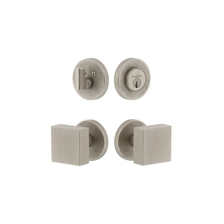 Viaggio Circolo Linen Texture Rosette Complete Entry Set with Quadrato Knob