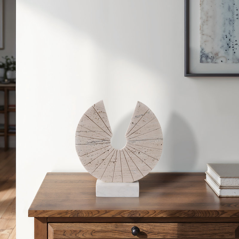 Sagebrook Home 11X10" Travertine Open Circle On Marble Base, Tan