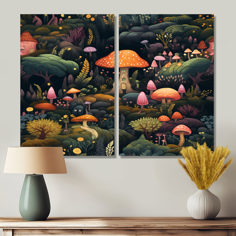 Magical Mushroom Enchanted Forest - Art mural traditionnel, Toile tendue, Ne s’applique pas, H 36 po x l 48 po