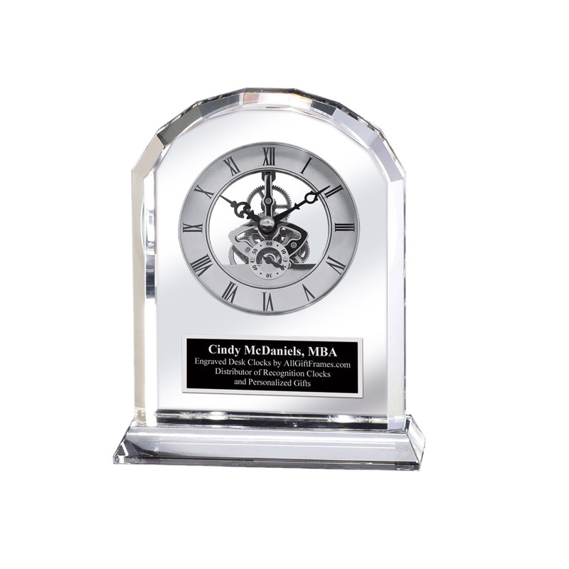 Horloge de bureau en cristal gravée personnalisée, Oui