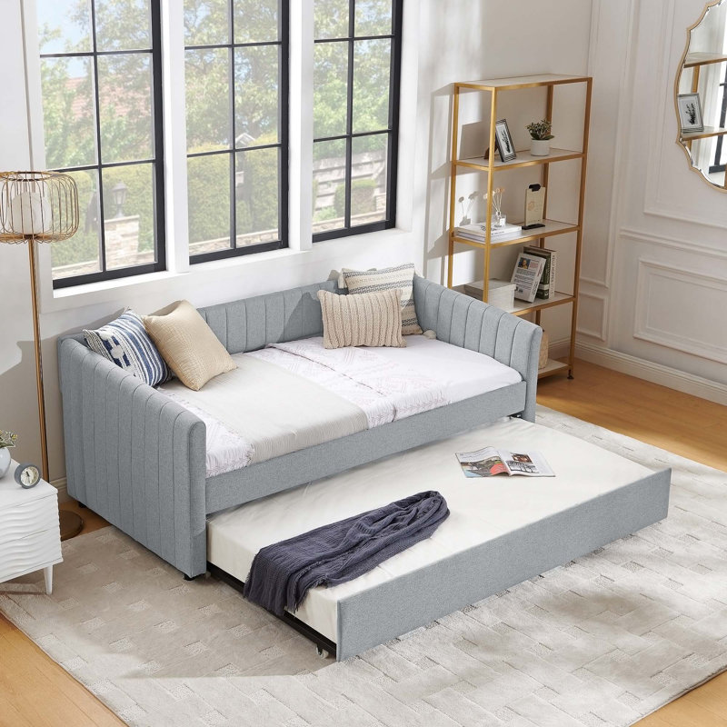 Versatile Upholstered Daybed with Extraordinary Comfort and Functionality, Gray, Twin