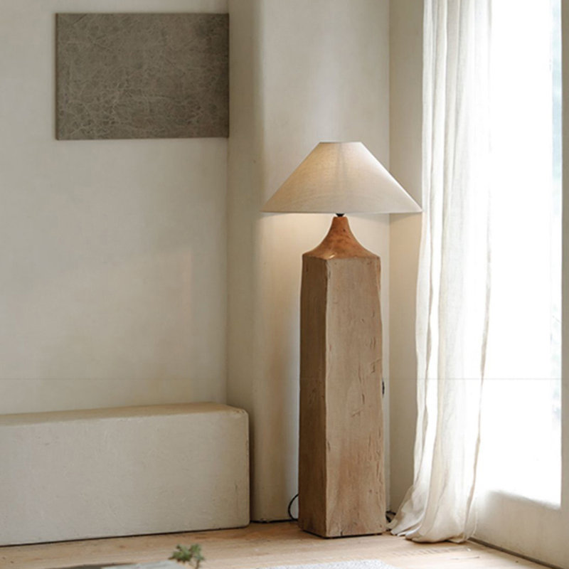 Beige + Brown Linen + Solid Wood Free form Floor Lamps