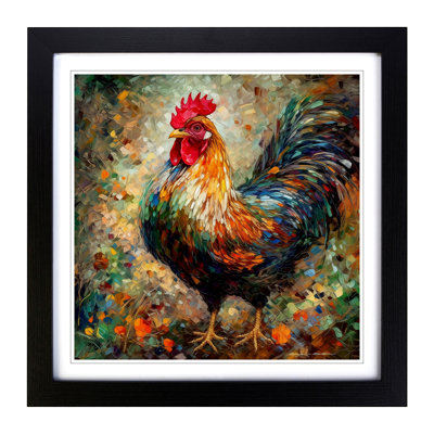 Rooster Neo-Impressionism - Single Picture Frame Print on Wood