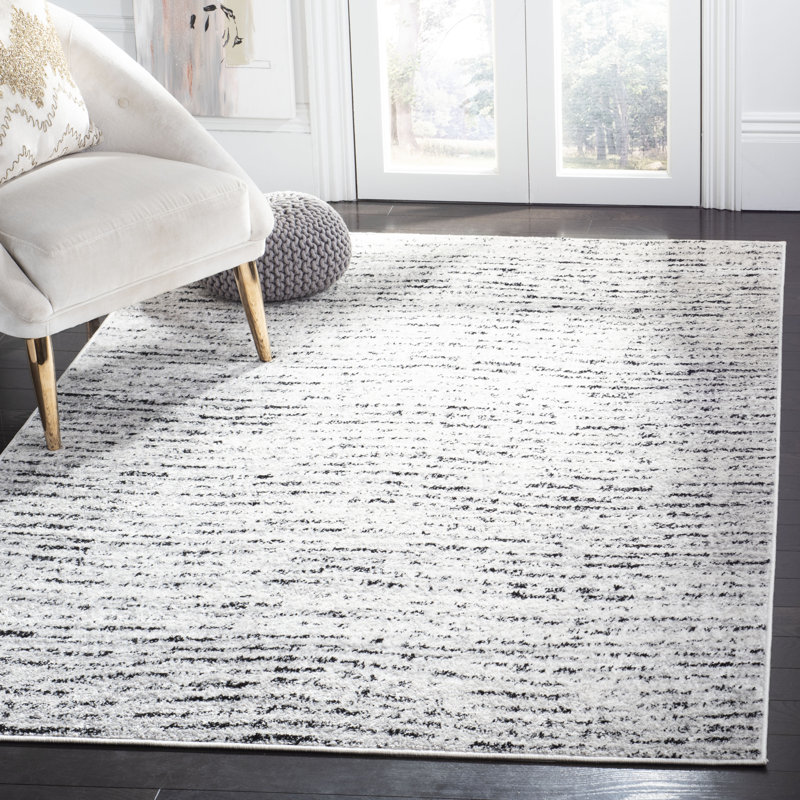 Tapis abstrait ivoire / argent Riebe, Rectangle 6 pi x 9 pi