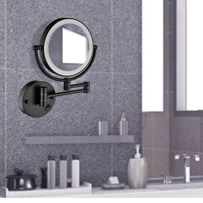 Soudan Wall Mount Rotation Mirror With Adjustive Swing Arm LED Light,3X Magnification Feature