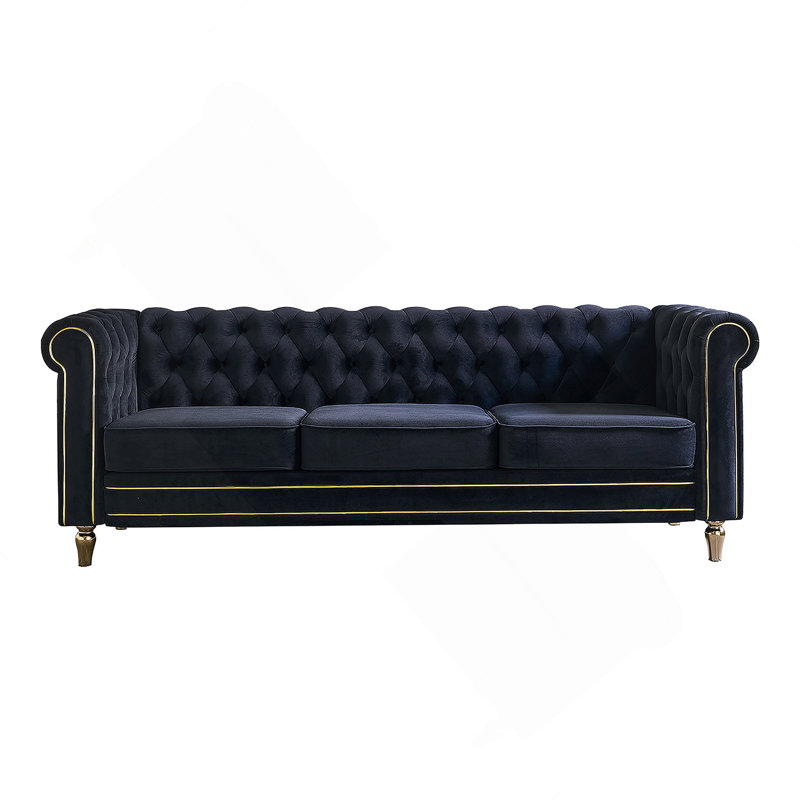 Canapé Chesterfield en velours de 84,65 po pour salon noir, Black