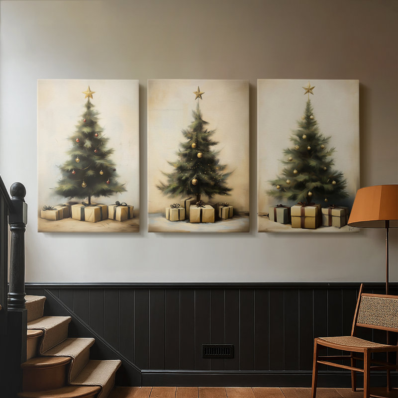 Christmas Holiday Art -Series 2-CCCXXXIII  -Custom Wrapped Gallery Canvas - 3 Pieces, 36" H x 72" W