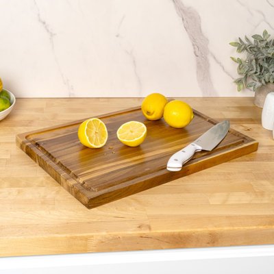 Eldridge Large 18 in. W x 12 in. D Handcrafted Acacia Wood Grain Thick Reversible Cutting Board with Juice Grooves, Natural