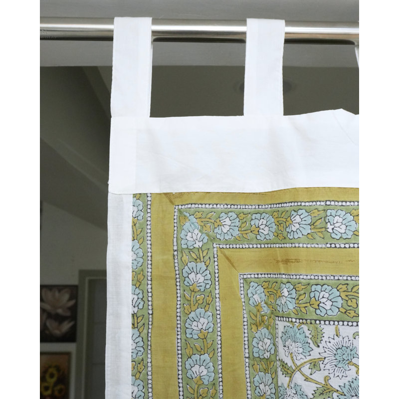 Rideaux à pattes en coton 100 % bleu à motifs floraux, non doublés, pour salon et chambre, style bohème champêtre., Blue,Gray