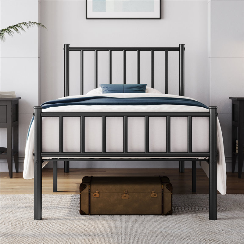 Birmati Minimalist Bed Frame with Headboard and Footboard, Black, Twin