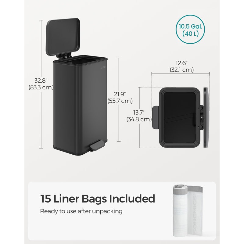 Black Stainless Steel Rectangular Pedal Trash Can with Soft Close Lid