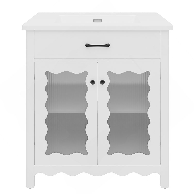 Meuble-lavabo 31 po avec verre trempé, blanc, White