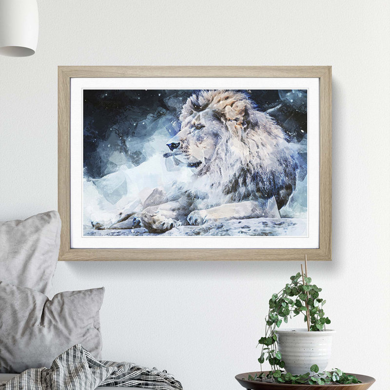 Beautiful Lion in Abstract - Picture Frame Painting Print, 62cm H x 87cm W x 2cm D, Oak Framed