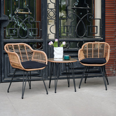 Virgie 3 Piece Wicker/Rattan Seating Group with Cushions