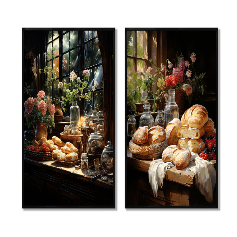 Ensemble de 2 décorations murales petit-déjeuner élégantes et savoureuses déjeuner, Cadre noir, H 28 po x l 25 po