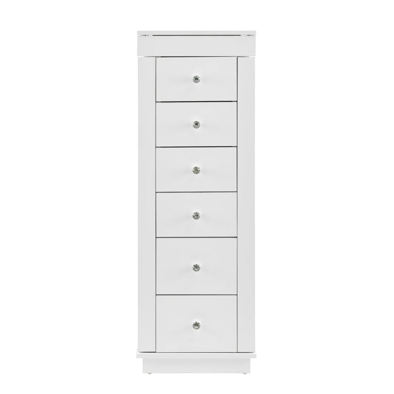Bright White Glossy Smooth Armoire with Mirror and Crystal Knobs