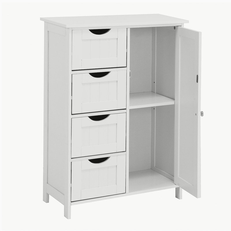 Armoire de rangement blanche, armoire de plancher avec tablette réglable et tiroirs White