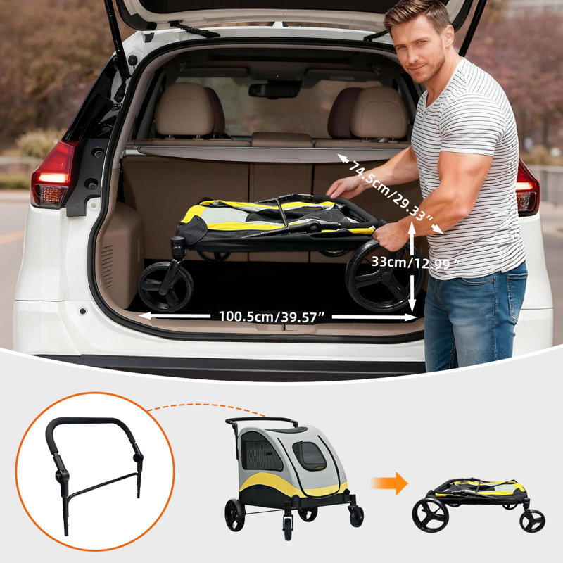 Foldable Pet Stroller, 44" H x 29" W x 39.5" D