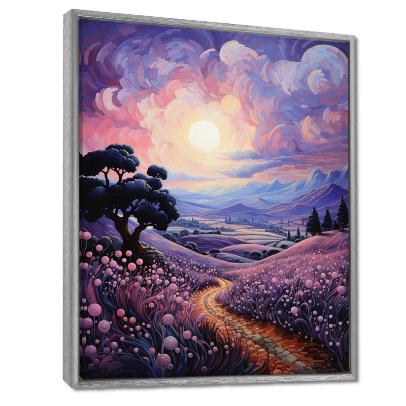Décoration murale en toile Vangogh lavande Fields Pointillism I - Vangogh, H 20 po x l 12 po x P 1 po, Encadrement argenté