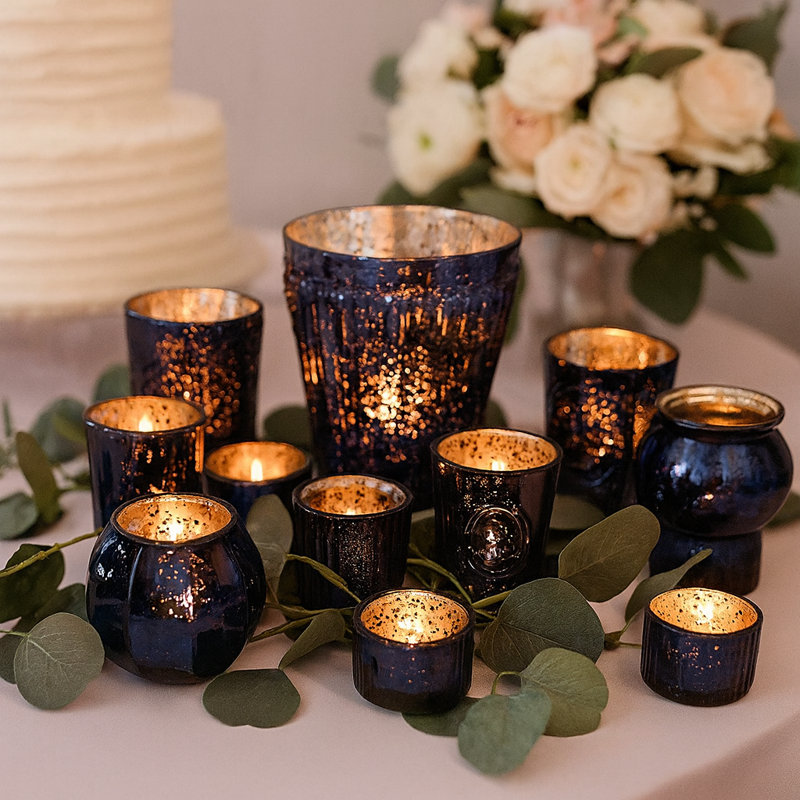 Porte-votive de table en verre 5 po, Bleu marine