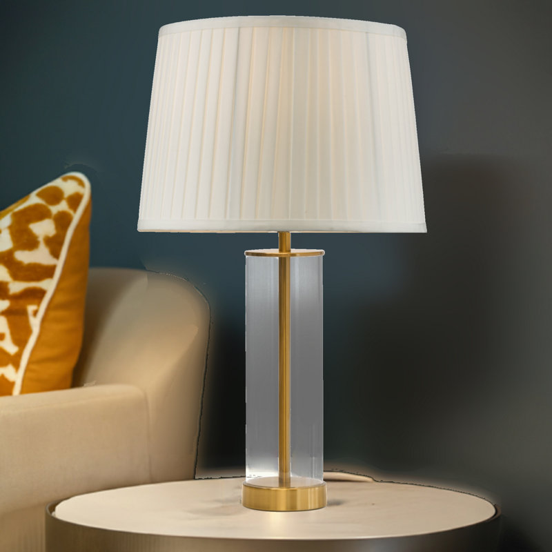 Albesa 57cm Cylinder Clear Glass Gold Metal Table Lamp, Cream