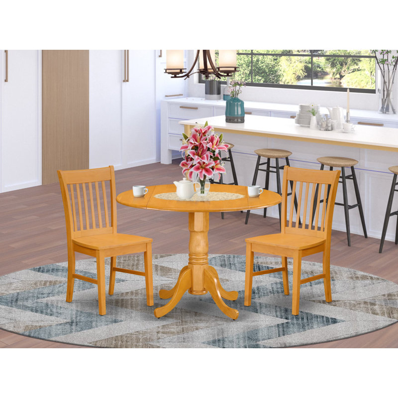 L'ensemble de 3 tables de salle à manger modernes comprend une table ronde en bois avec Dropleaf et 2 chaises de salle à manger, 42 x 42 pouces, chêne