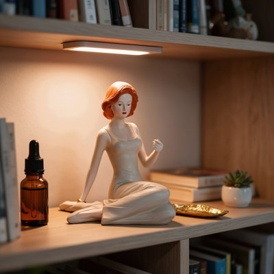 Kneeling Woman Incense Holder Statue, Resin Lady Figurine Holds Incense Sticks with Gold Leaf Tray, Bedroom Vanity Decor, 6.1 Inch