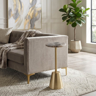 Table d'appoint ronde moderne et élégante en pierre avec piètement en métal pour salon - Table d'appoint sur pied avec accent décoratif pour petit comptoir de cuisine