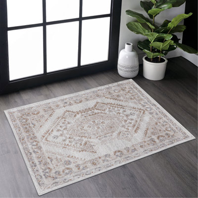 Tapis crème / ivoire / bordé non délesté pour la chambre à coucher, salle à manger, bureau à domicile, élégant et résistant aux taches