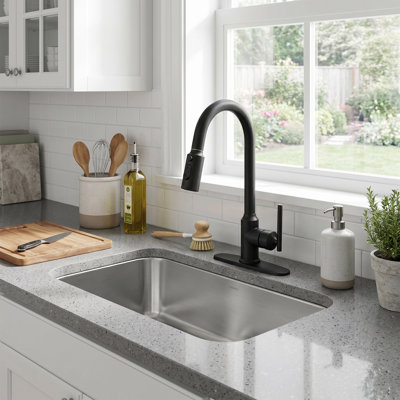 Single Handle Pull Down Kitchen Faucet with 3-Function Spray Head and 360° Swivel High Arc Spout