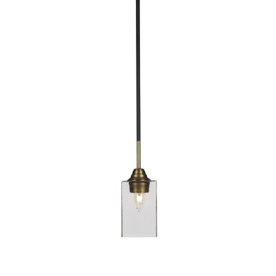 Ahern Stem Hung Pendant Shown In Matte Black & Brass Finish With 4" Square Glass