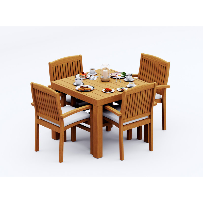 2 Seats 3 Pcs Grade-A Teak Wood Dining Set: 36" Square Table And 2 Wave Stacking Arm Chairs #11WV0802, 4