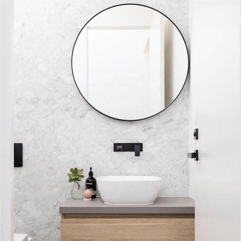 Bali Round Metal Modern Wall Mirror, 32" x 32", Black