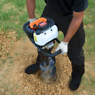 Post Hole Digger Gas Powered, 52CC 1450W Earth Auger, Gas Auger with 8” Auger Drill Action Design Bits & 1 Extension Rod, Post Fence Hole Digger for Farmland Garden Plant, Orange+Black