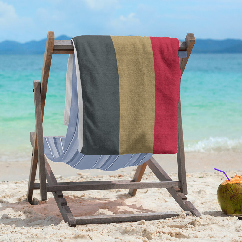 Lightweight Beach Towel, Microfiber, Steel Gray/Gold/Red