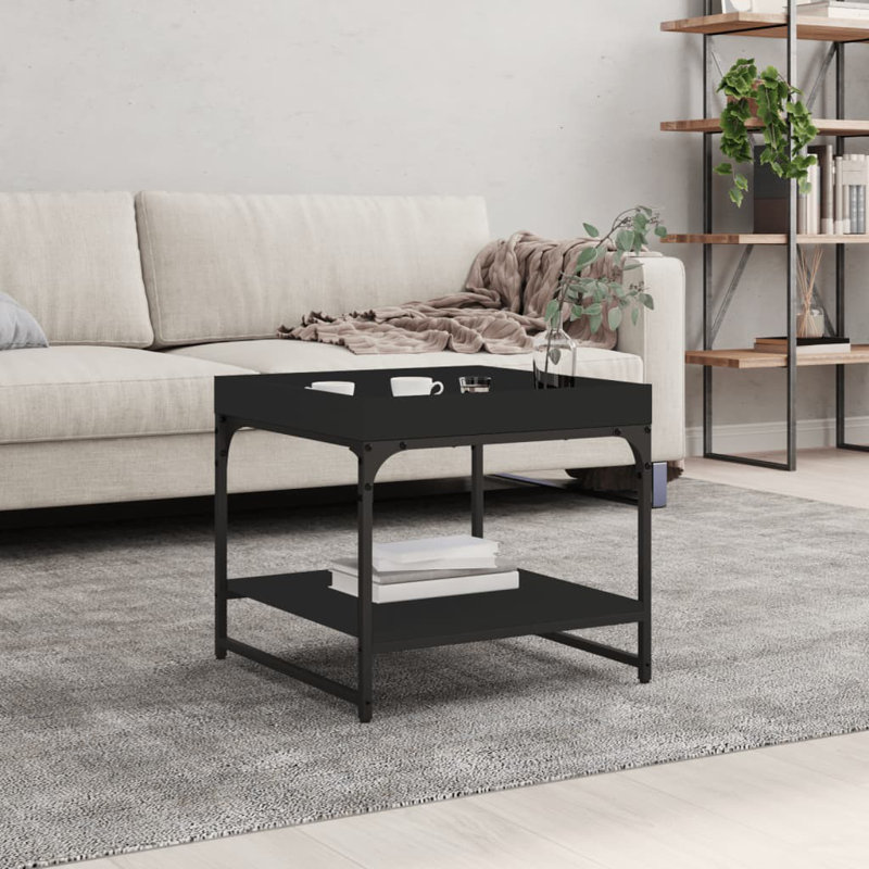 Eichorn Four Leg Coffee Table with Storage, Black, 45cm H x 49.5cm L x 49.5cm W