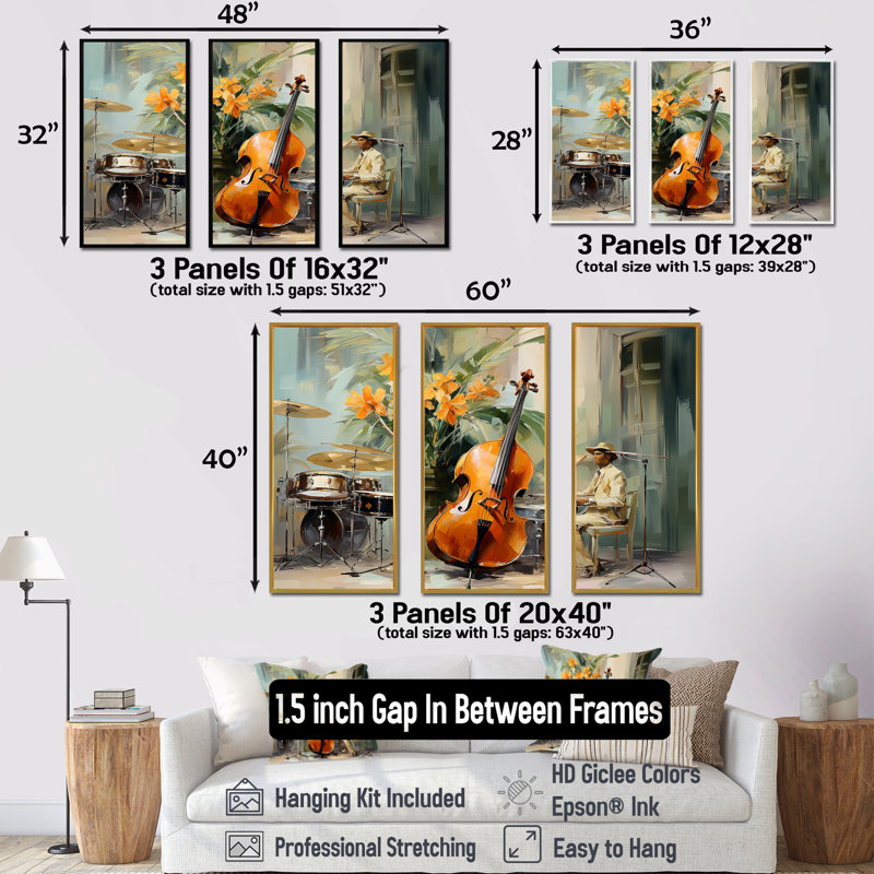 Cello Jazz Rhythms - Music Wall Art, 32" H x 48" W, Gold Floater Framed