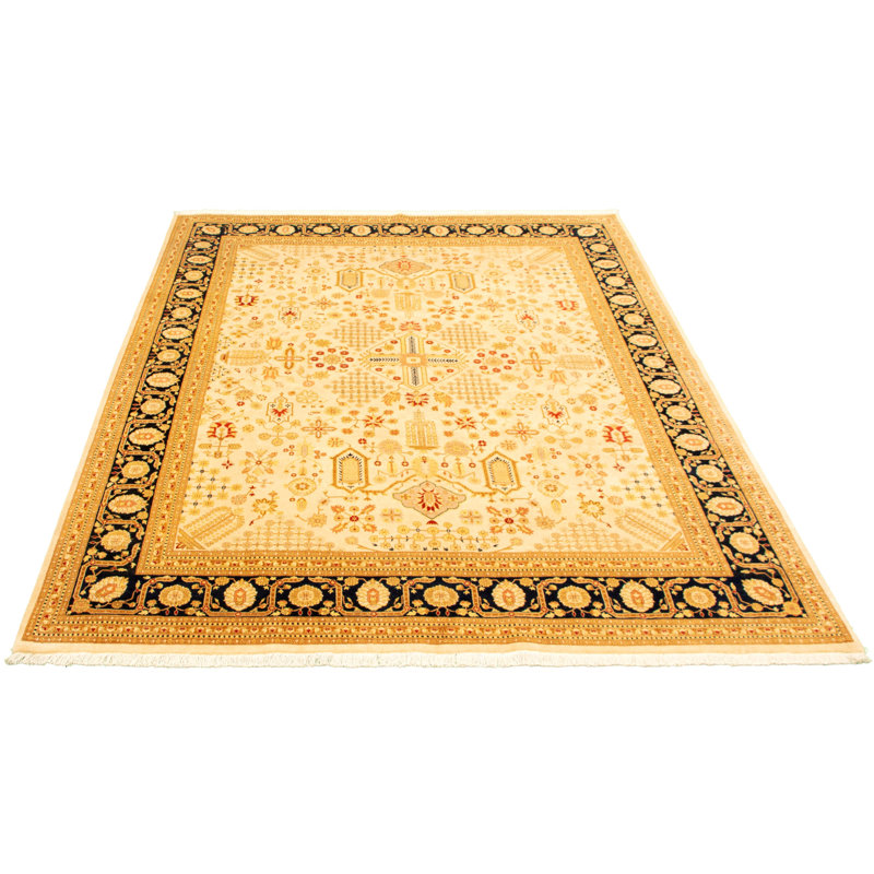 Tapis décoratif en laine noué à la main de conception persane et unique noué à la main new age paki 18/20 jaune clair 8 pi x 9 pi 10 po