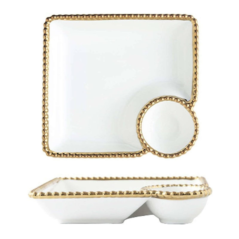 Plateau de service en porcelaine avec cuvette Golden Line, White