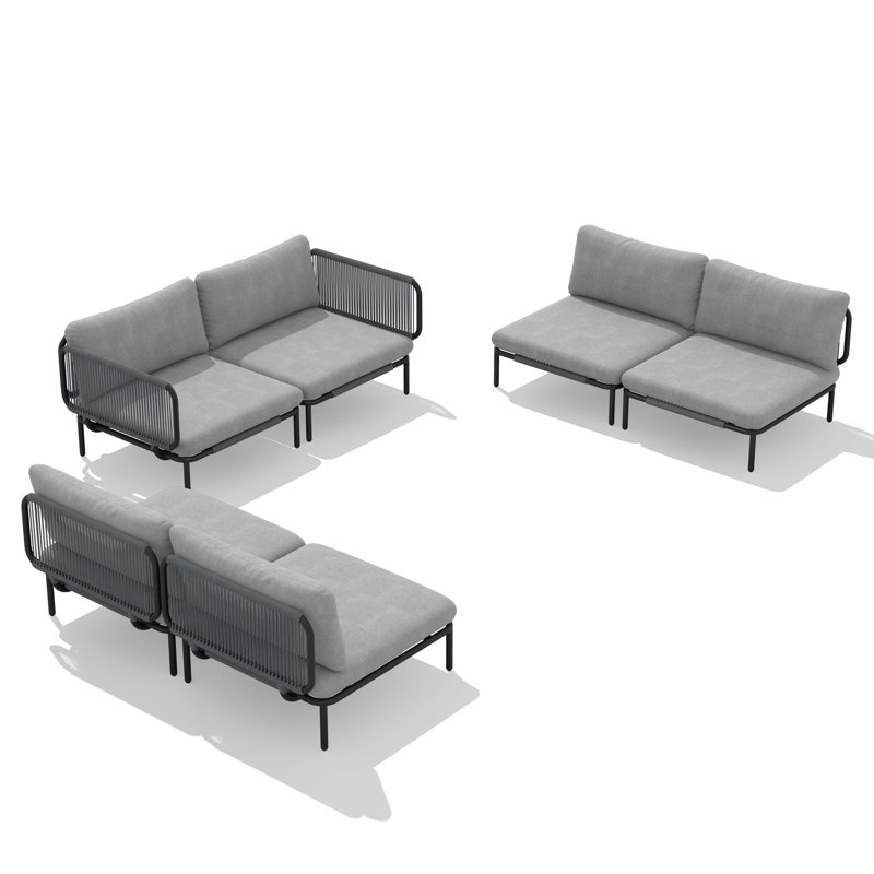 100.4'' Metal Outdoor Patio Sectional, Gray Cushion/Black Frame