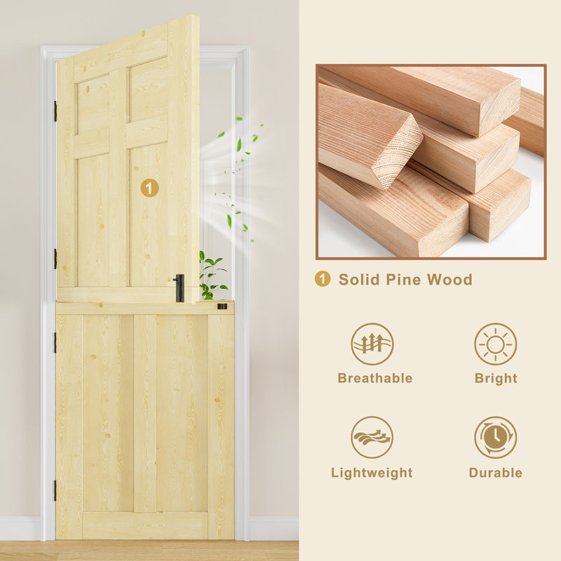 Porte semi-intérieure en bois de pin massif non fini avec porte à deux panneaux Qucik, 30 po x 80 po